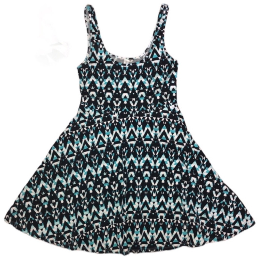 Aeropostale Geometric Blue Printed Skater Dress